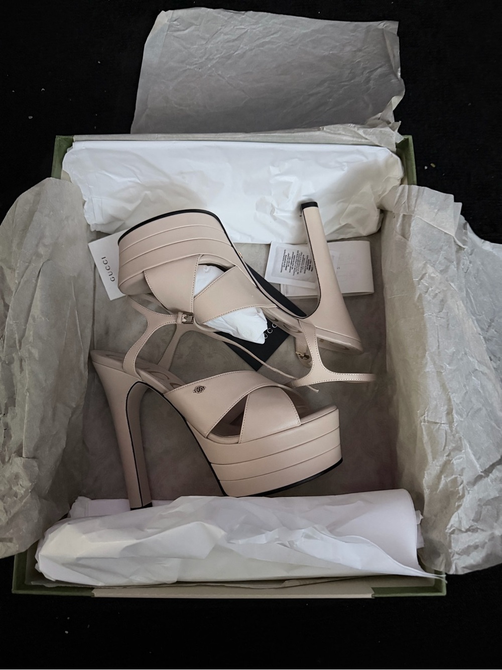 Gucci Beige Platform Sandals with High Block Heel